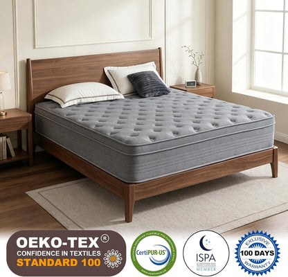 Full Size Mattress, 12 Inch Memory Foam Hybrid Mattresses for Pressure Relief, Motion Isolation, Breathable Comfort and Durable, Certipur-Us6