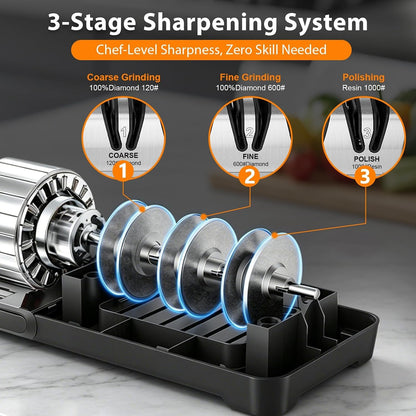 Electric Knife Sharpener for Kitchen, 3-Stage System with 15° Guide7