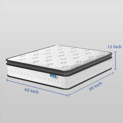 Queen Mattress, 12 Inch Cooling Hybrid Queen Size Mattress in a Box, Medium Firm with Gel Memory Foam & Pocket Coils, Motion Isolation, Pressure Relief, Certipur-Us2