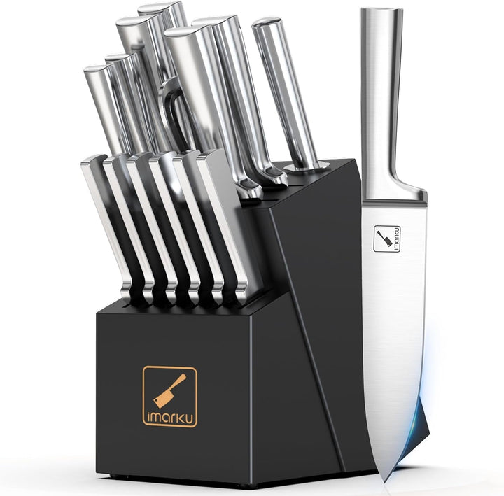 15 PCS Knife Set: Kitchen Knife Set with High Carbon Stainless Steel, Knife Block Set with Dishwasher Friendly Ultra Sharp Professional Chef Well Balance Knives Set, Best Gifts for Women Men