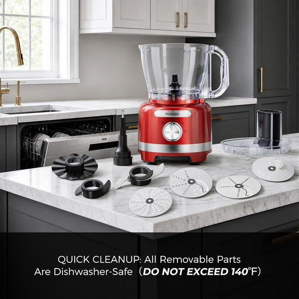 16 Cup Food Processor, Large 9-In-1 for Dough, Salad, Chopper, Red | Large Family/Week Meal Prep, Veggie Chopper, Meat Mince, Cheese Grater, Slice, Shred, Egg White Whipping, Dishwasher Safe8