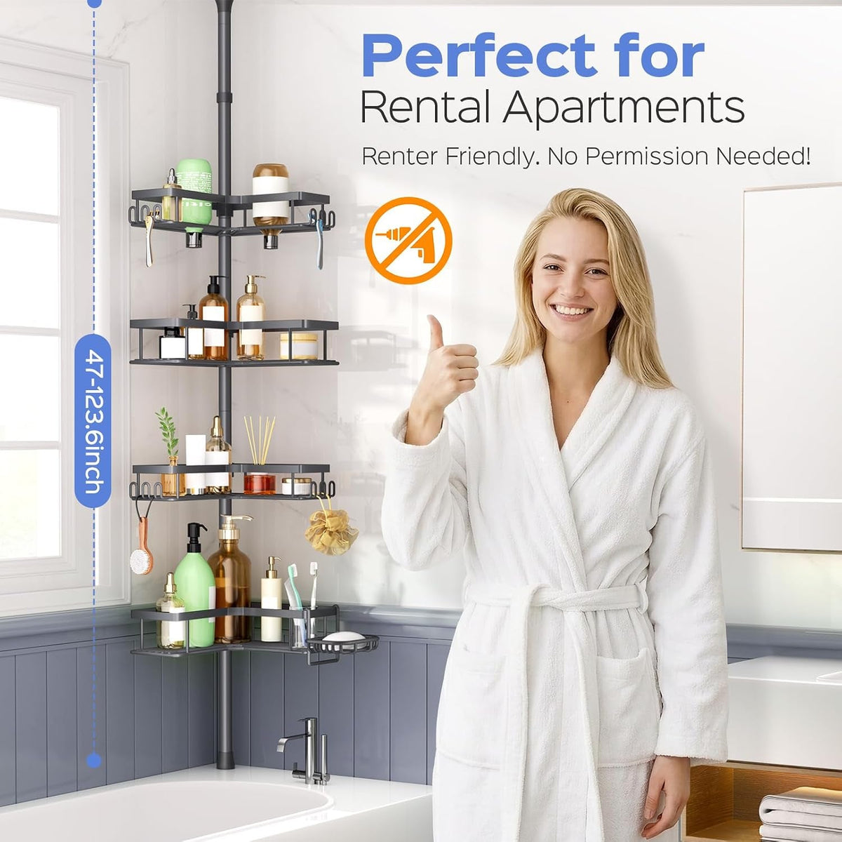 shower-caddy-tension-pole-4-tier-corner-bathroom-organizer-shelf-with-soap-holder-hooks-no-drill-adjustable-standing-storage-rack-for-apartment-renters-47-123-inch-black