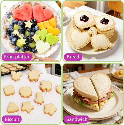 32 Pcs Sandwich Cutter and Sealer Set, Bread Decruster Sandwich Cutter Pancake Maker & Fruit Vegetables Cutter Shapes, Bento Lunch Box Food Decor Tool for School Party Snack DIY5