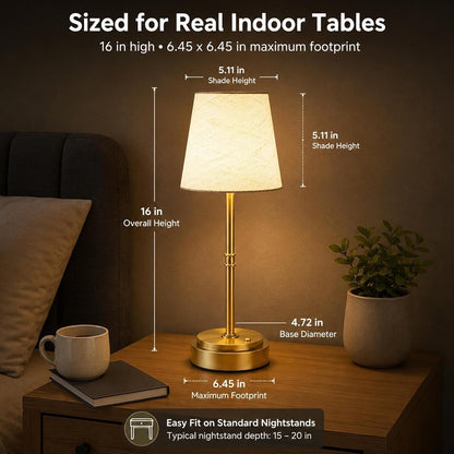Rechargeable Cordless Table Lamp, Nightstand to End Table,Gold,1 Pack7