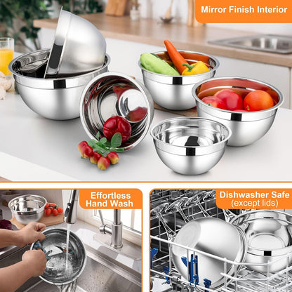 Mixing Bowls with Lids Set, 6 Piece Stainless Steel Serving Bowls7