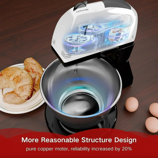 Stand Mixers, 7 Speeds with 3QT Stainless Steel Bowl, Stand and Hand Mixer with Dough Hook, Whisk, Mixing Beater for Baking, Cake, Cookie, Kneading (Black)7