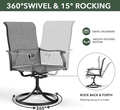4 Person Patio 41" round Table and Grey Swivel Chairs Outdoor Dining Set 55