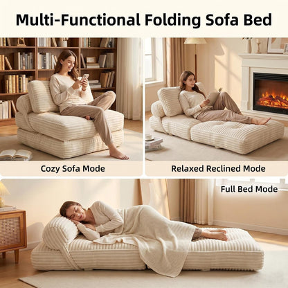 Ultra Lightweight Folding Sofa Bed, Convertible Fold Out Sleeper Chair with Pillow & Lumbar Back Support, Portable Comfy Floor Lounge Boneless Couch for Living Room, Bedroom, Beige7