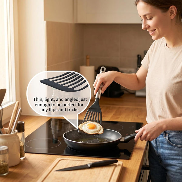 Thin Flexible Fish Spatula for Nonstick Cookware, Black2