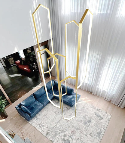 6-Rings Chandelier Modern, Gold Large Contemporary LED Light for Living Room Entrance, Dimmable Flush Mount High Ceiling Chandeliers with Remote Control for Villa Foyer7