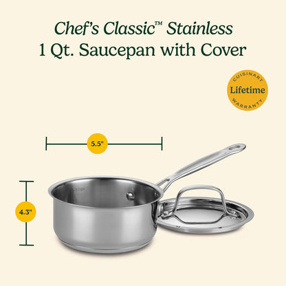 1 Quart Saucepan W/Cover, Chef'S Classic Stainless Steel Cookware Collection, 719-143