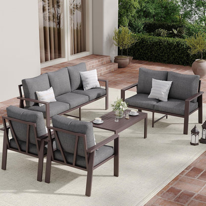Aluminum Patio Furniture Set 5 Pieces Modern Patio Conversation Sets for Porch, Deck, Garden, 7-Seat Outdoor Furniture Metal Sofa Set with 4" Water-Resistant Cushion & Coffee Table,Gray7
