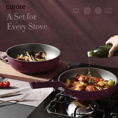 32Pcs Pots and Pans Set Non Stick, Detachable Handle Cookware Sets | Bakeware and Kitchen Gadgets, Space Saving, Dishwasher & Oven Safe, Non-Toxic, for Camping/Rv/Traveling, Purple5