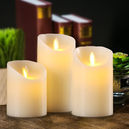Flameless Candles Battery Operated Pillar Real Wax Electric LED Flickering Candle Sets with Remote Control Cycling 24 Hours Timer, 4" 5" 6" Pack of 3 (Ivory)3