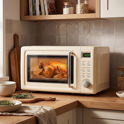 Retro Microwave 0.7Cu.Ft, 700 Watt Countertop Microwave | 5 Micro Power Defrost & Auto Cooking Function, LED Display, Child Lock, Small Microwave for Kitchen, RV, Dorm, Cream White9