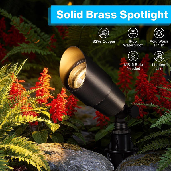 Solid Brass Low Voltage Landscape Lights Outdoor Landscape Lighting 12V Heavy Duty Outdoor Landscape Spotlights for Yard House, Waterproof Classic Bronze Spot Light Fixture without Bulb, 4 Pack2