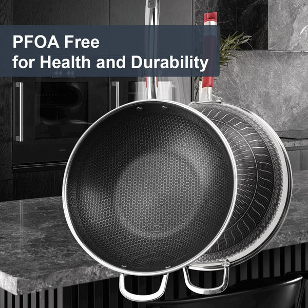 Tri-Ply Stainless Steel Wok with Lid, 13.5'' PFOA Free Nonstick Stir Fry Pan, Induction Compatible, Dishwasher and Oven Safe, Scratch-Resistant Surface3