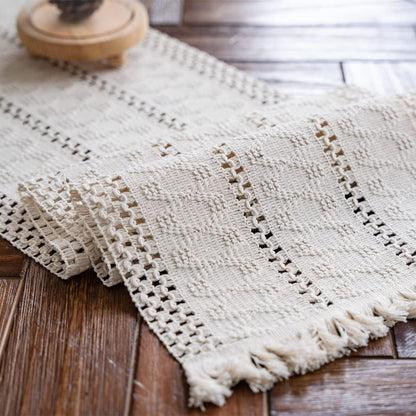 Macrame Table Runner Cream Beige Boho Table Runners with Tassels 12X71In1