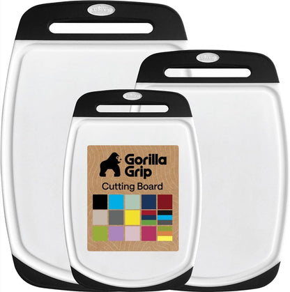 GORILLA GRIP Bpa-Free Reversible Kitchen Cutting Board, Set of 3, Black | US Designed, Nonporous, Slip Resistant Border with Juice Grooves, Dishwasher Safe, Durable Large Food Chopping Boards1