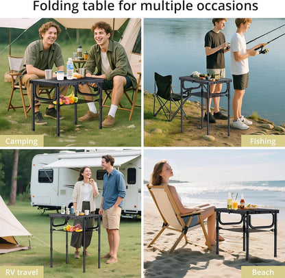 Folding Camping Table, 24"X 16" Adjustable Height Small Folding Table | with Storage Net, Aluminum Compact Folding Table, Lightweight, Portable Table for Outdoor Travel Cooking Picnic, Pure Black5