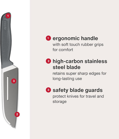 Comfort Santoku Knife - Japanese Stainless Steel Blade - Non-Slip Contoured Handle for All Hand Sizes - Kitchen Tools with Safety Kitchen Blade Guards - Dishwasher Safe - 5.9"6