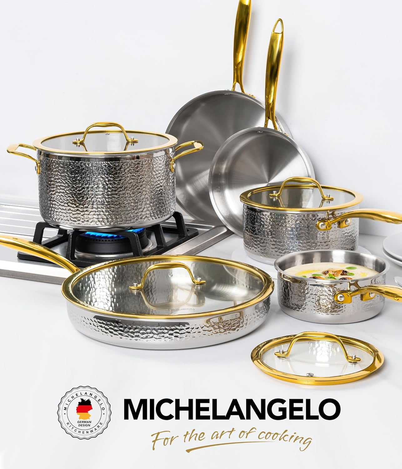 triply-stainless-steel-pots-and-pans-set-10-piece-hammered-stainless-steel-cookware-set-with-golden-handle-premium-induction-kitchen-cookware-oven-safe