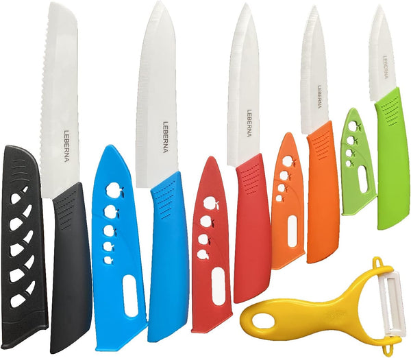 Ceramic Knife Set Ceramic Knives Set for Kitchen Knives Colored W Sheath 6" Bread Knife 6" Chef Knife 5" Utility Knife 4" Fruit Knife 3" Paring Knife 1 Peeler Colorful Rust Free Proof1