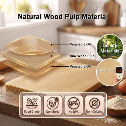 100PCS Parchment Paper Sheets, 9X13 Inches, Non-Stick | Precut Unbleached Parchment Paper for Baking, Grilling, Air Fryer and Steaming, Perfect for Cookies, Bread, Cakes and More3