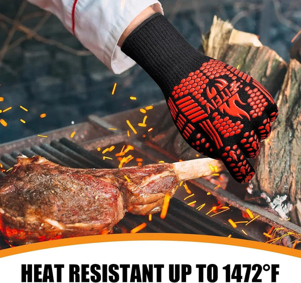 BBQ Gloves, 1472°F Heat Resistant with Silicone Grip Oven Mitts | Non-Slip Grip, for BBQ, Grilling, Oven, Smoker, Cooking and Baking3