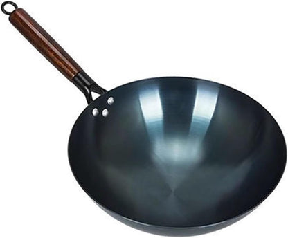 Traditional Iron Wok, Refined Iron Stir Fry Pan with round Bottom and Single Handle, Uncoated Chinese Wok for Even Heat Cooking in Home and Restaurant Kitchens (34Cm)6