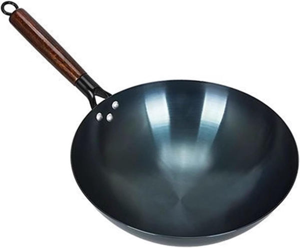 Traditional Iron Wok, Refined Iron Stir Fry Pan with round Bottom and Single Handle, Uncoated Chinese Wok for Even Heat Cooking in Home and Restaurant Kitchens (34Cm)6