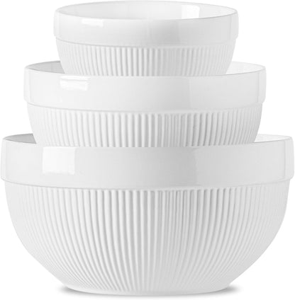 Large Ceramic Mixing Bowls, White Kitchen Bowls (1QT/2.3QT/4.6QT), Set of 3 Nesting Bowls for Baking, Cooking, Serving, Prepping, Dough Bread Making Bowl, Microwave and Dishwasher Safe1