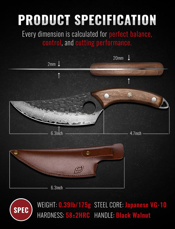 Damascus Chef Knife, 6.3" Japanese 67-Layer Steel, Walnut Handle5