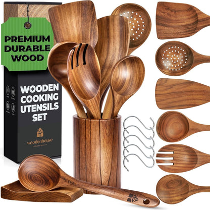 Wooden Utensil Set, 8 Pcs Teak Wooden Spoons for Cooking with Holder1