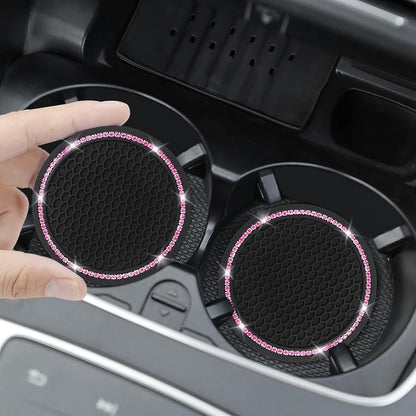 4 Pack Car Coasters, Universal Vehicle Bling Car Coaster, Cute Rhinestone Coaster for Cup Holders,Interior Accessories 2.75'' Silicone anti Slip Car Coasters for Women (Pink Crystal Circle)2