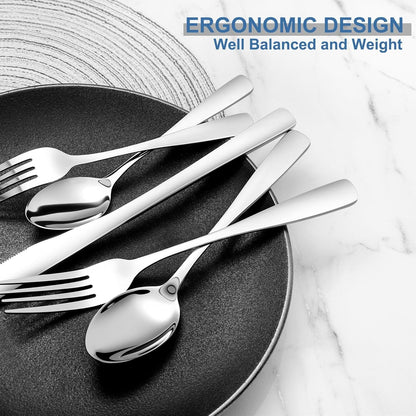 20 Piece Silverware Set - Stainless Steel Silverware Sets for 4 Include Spoon, Forks, Knives, Mirror Polished Flatware Set for Home, Kitchen, Restaurant, Dishwasher Safe6