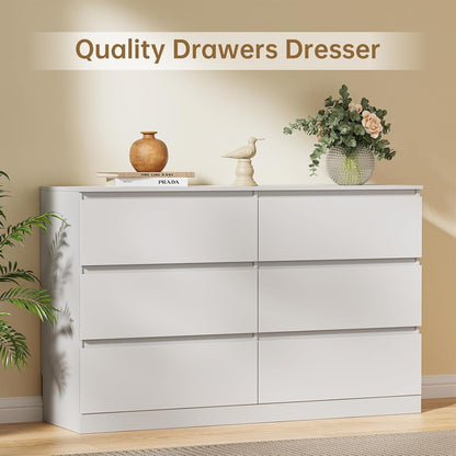 Dresser for Bedroom with 6 Drawers, 14.2" D X 47.2" W X 29.5" H, White7
