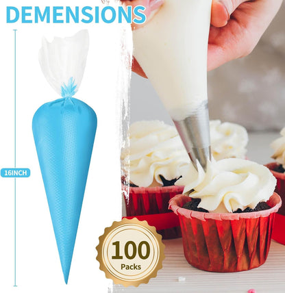 Piping Bags Disposable 16 Inch, 100PCS Extra Thick Pastry Icing Piping Bags for Cake & Cookie, Non-Slip Anti-Burst Cake Frosting Decorating Bags Easy to Squeeze4