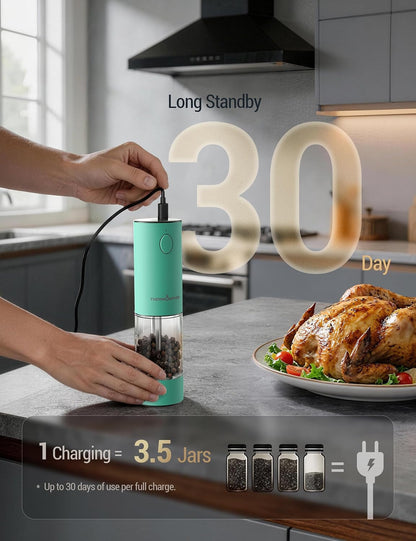 Electric Salt and Pepper Grinder Set, 110Ml Larger Rechargeable Automatic Salt and Pepper Mill Grinder with 6 Adjustable Coarseness, Electric Salt and Pepper Shakers, LED, Mint Green5