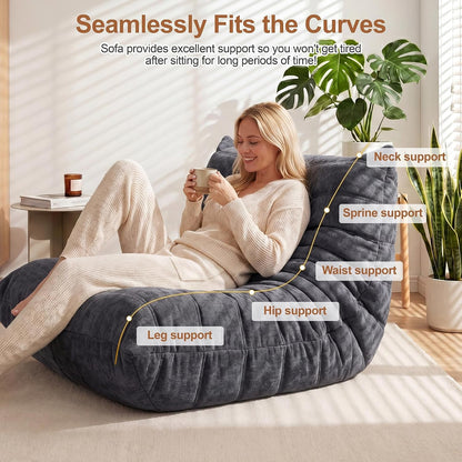 Bean Bag Sofa Chair, Faux Fur Floor Lounger with High-Density Memory Foam Filling, Comfy Armless Lazy Sofa for Living Room, Bedroom, Dorm & Reading Room, No Assembly Required, Black4