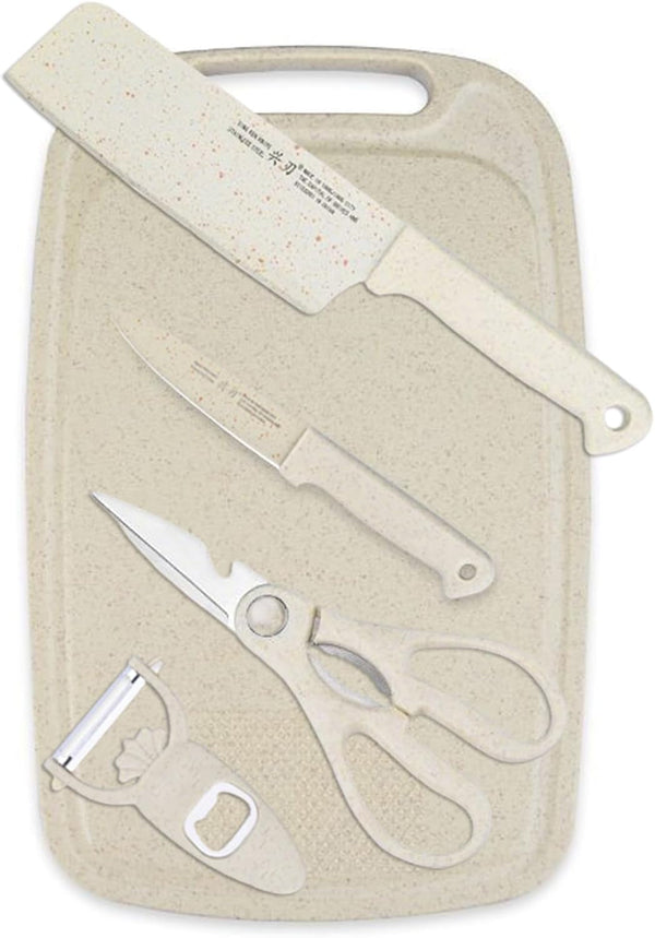 5 in 1 Mini Knife and Cutting Board Set, Small Cutting Board Camping Cutting Board Cutting Board Scissors, Smart Cutting Board and Knife Set, Dorm Kitchen Essentials Travel Knife Set (Wheaten)1