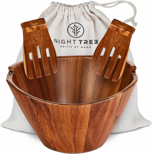 Large Wooden Salad Bowl with Serving Forks Mixing, Wood Salad Bowl Set for Food or Fruits, Magnetic Utensils Fit for 6–8 Servings, Ideal to Family Meals or as a Unique Gift9
