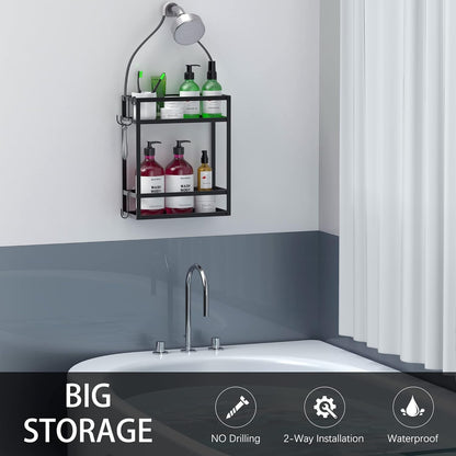 Shower Caddy, 10.4" X 4.5" X 22.04" Hanging Shower Caddy Organizer over Shower Head Big Capacity for Shampoo, Conditioner with Hooks for Razor/Sponge, Matte Black5
