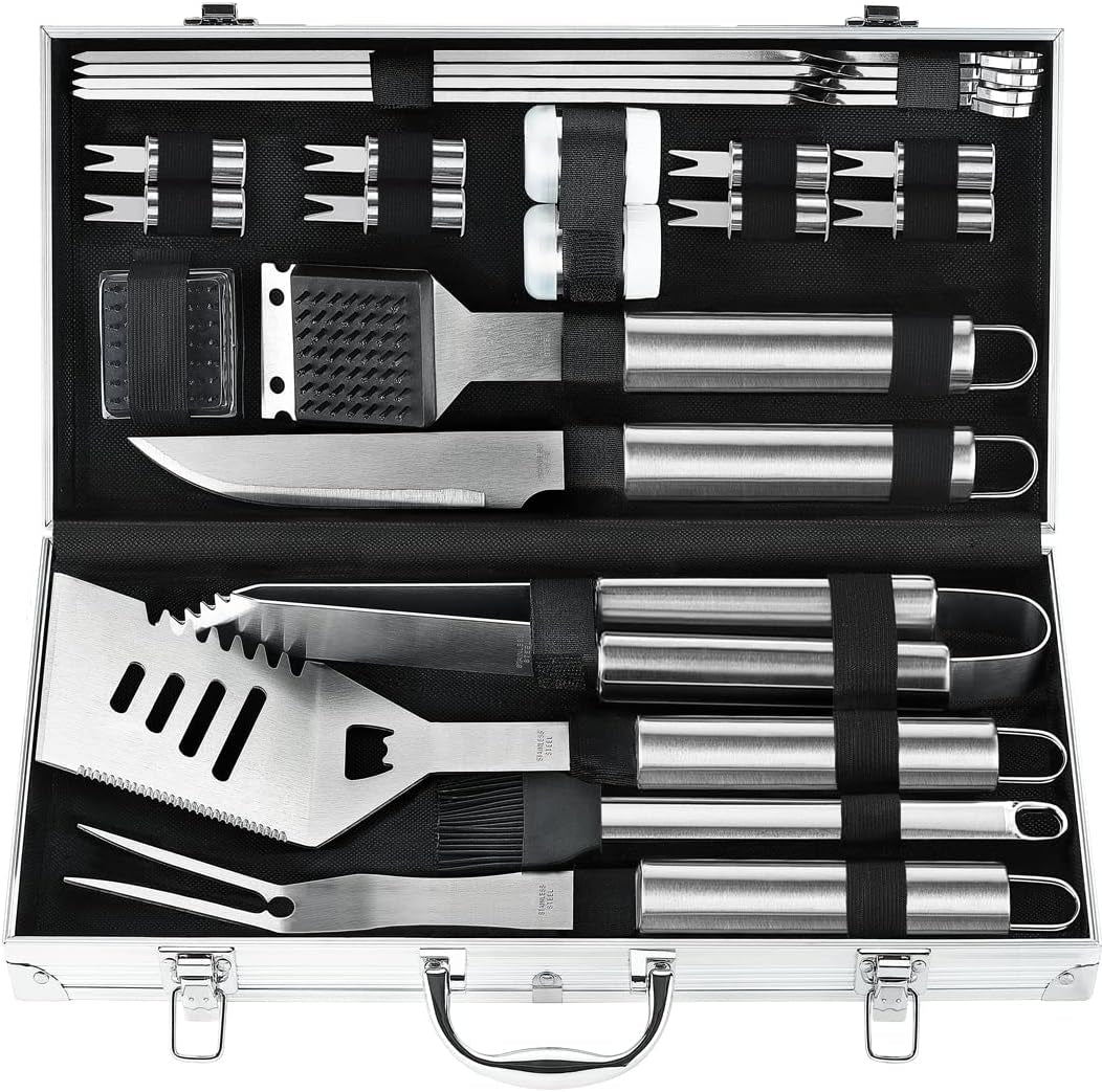 22pcs-heavy-duty-bbq-grill-accessories-set-non-slip-grill-tools-for-outdoor-grill-set-stainless-steel-grill-utensils-set-deluxe-grilling-tools-set-in-aluminum-case-ideal-gifts-for-men-silver