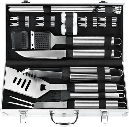 22PCS Heavy Duty BBQ Grill Accessories Set, Non-Slip Grill Tools for Outdoor Grill Set Stainless Steel Grill Utensils Set, Deluxe Grilling Tools Set in Aluminum Case Ideal Gifts for Men Silver1