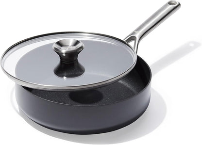 OXO Professional 3QT Saute Pan Jumbo Cooker with Lid, Hard Anodized Ceramic Nonstick Cookware Pfas-Free, Stainless Steel, Induction Suitable, Diamond Reinforced Coating Dishwasher and Oven Safe, Black1