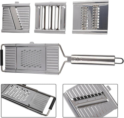Steel Vegetable Slicer Set with Multipurpose Cheese Grater, Onion Chopper, Cabbage Cutter and Hand Peeler, 3-In-1 Compact Kitchen Tool Effortless Slicing,(4Pc)8