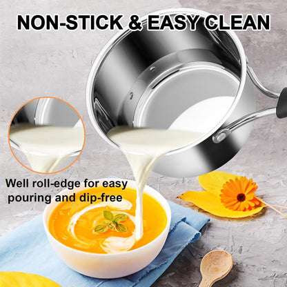 Sauce Pan Set with Lid, 1 Quart and 2 Quart Stainless Steel Saucepan | Small Kitchen Cooking Pot for Milk, Soup & Butter, Stay-Cool Handle, Induction Ready, Nonstick & Non Toxic, Dishwasher Safe5