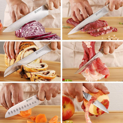 Chef Knife Set, 6PCS Ultra Sharp Kitchen Knives with Ergonomic Handle, High Carbon Stainless Steel Kitchen Knife Set, Forged Cooking Knife Set for Slicing Meat Vegetable Bread and Fruit6
