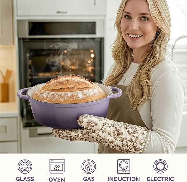 Oval Dutch Oven for Bread Baking, 4.5 Quart Non Stick Enameled Cast Iron Dutch Oven Pot with Lid, Oven Safe Oval Casserole with Lid up to 500°F for Baking, Braising, Stews, Roasting, Purple6